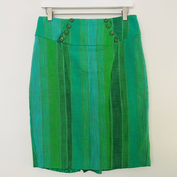 [Anthro] Dreaming in Green Eva Franco CottonTweed Satin Lined Pencil Skirt - Picture 1 of 10